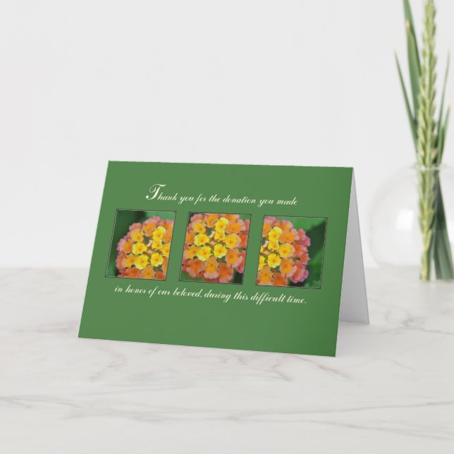 Donation of Sympathy Funeral Thank You, Flowers You Card (Front)