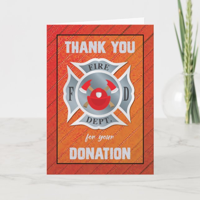 Donation to Fire Department in Red Thank You Card (Front)