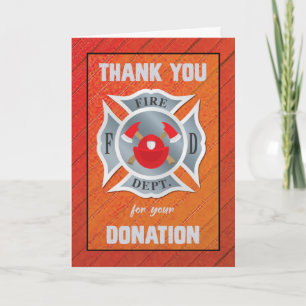 Donation to Fire Department in Red Thank You Card