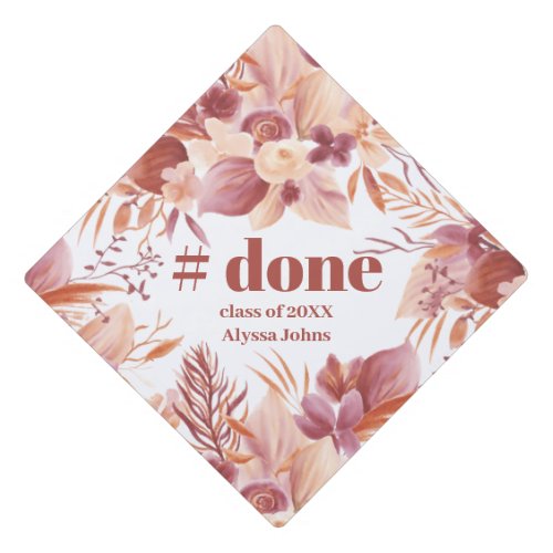 done boho desert terracotta floral watercolor graduation cap topper