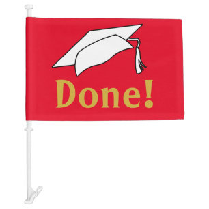 Done! Funny Red White and Gold Graduation Car Flag