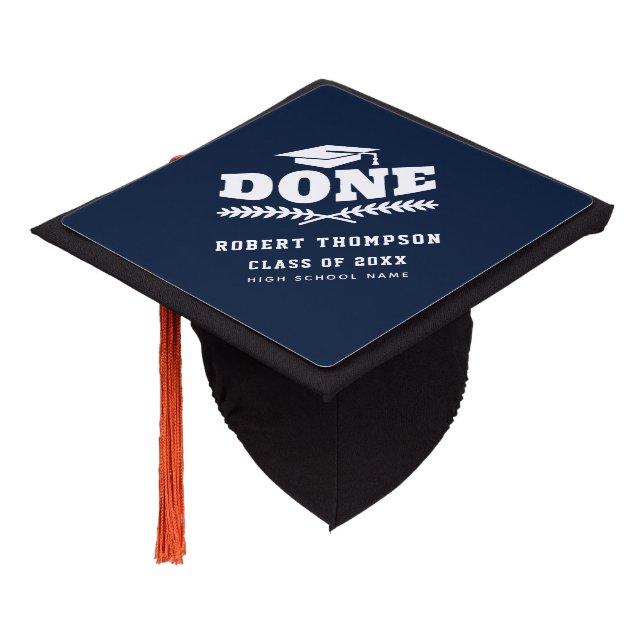 Done Graduate 2023 Navy Blue Custom Graduation Cap Topper (Angled)
