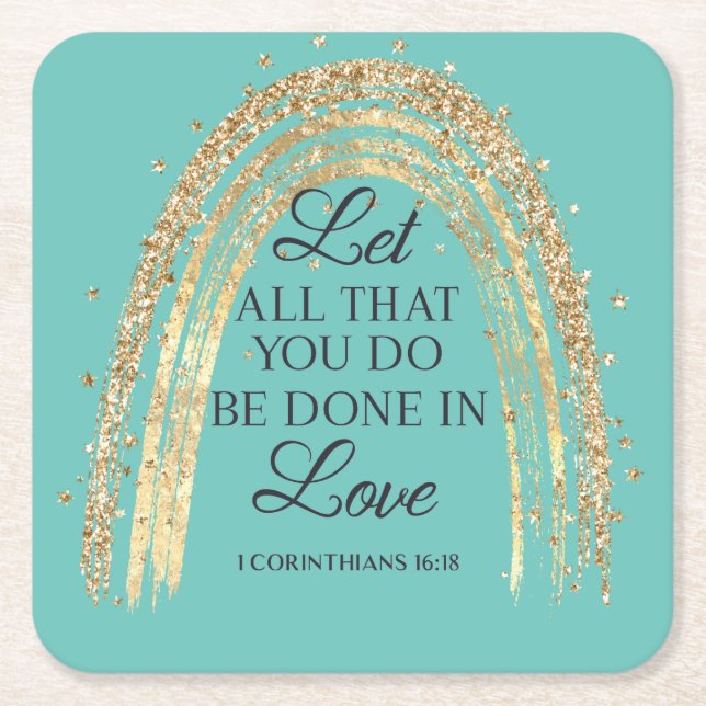 Done In Love Gold Rainbow  Square Paper Coaster (Front)