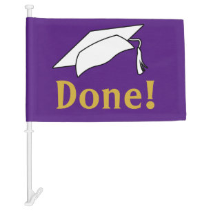 Done! Purple and White Funny Graduation Car Flag