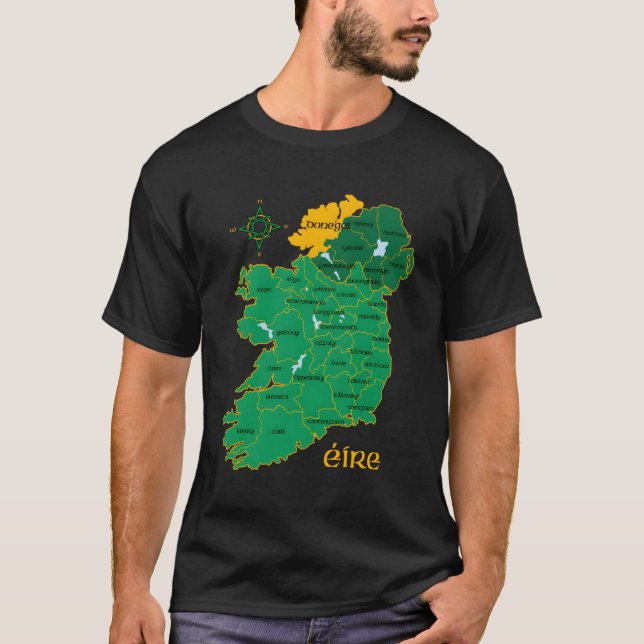 Donegal Ireland County Map Eire Irish Travel T-Shirt (Front)