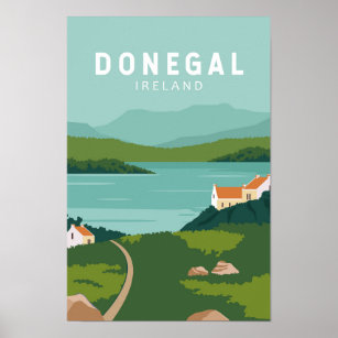 Donegal Ireland Retro Travel Art Vintage Poster