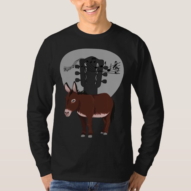 Donkey Acustic Guitar and Music Notes Powerful Ani T-Shirt (Front)
