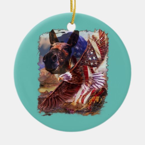 Donkey American Flag 4th July Independence Eagle  Ceramic Ornament