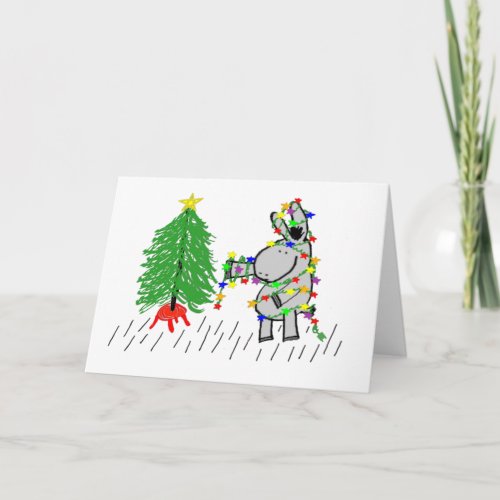 donkey and christmas lights holiday card