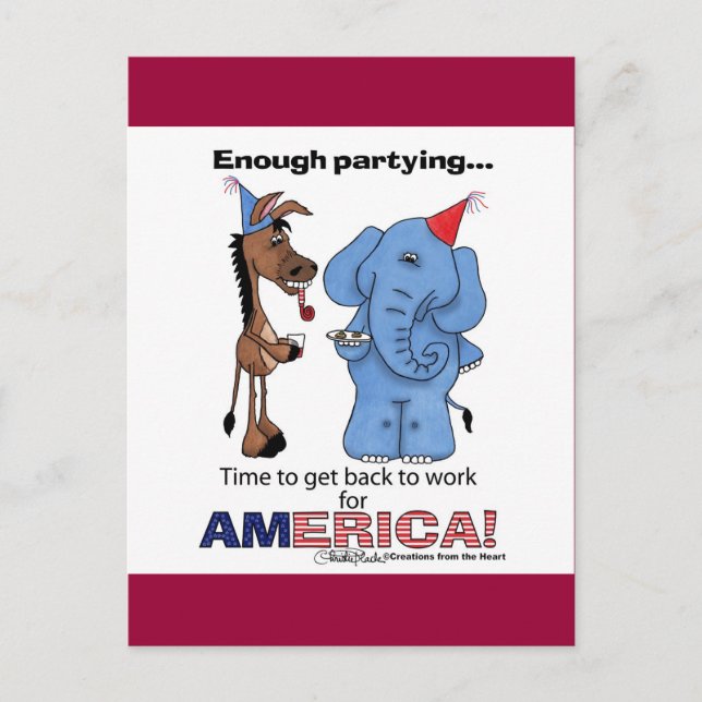 Donkey and Elephant Enough Partying! Invitation Postcard (Front)