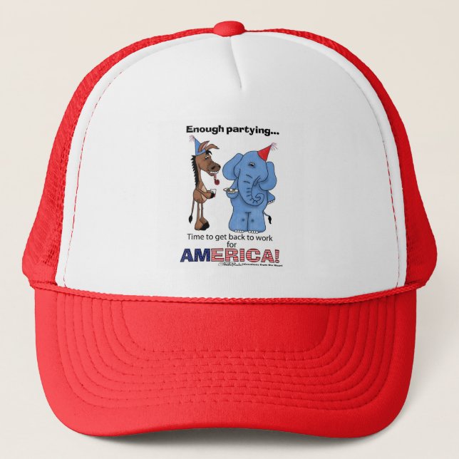 Donkey and Elephant Enough Partying Trucker Hat (Front)