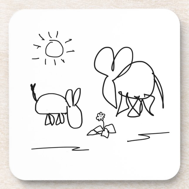 donkey and elephant look at a flower coaster (Front)