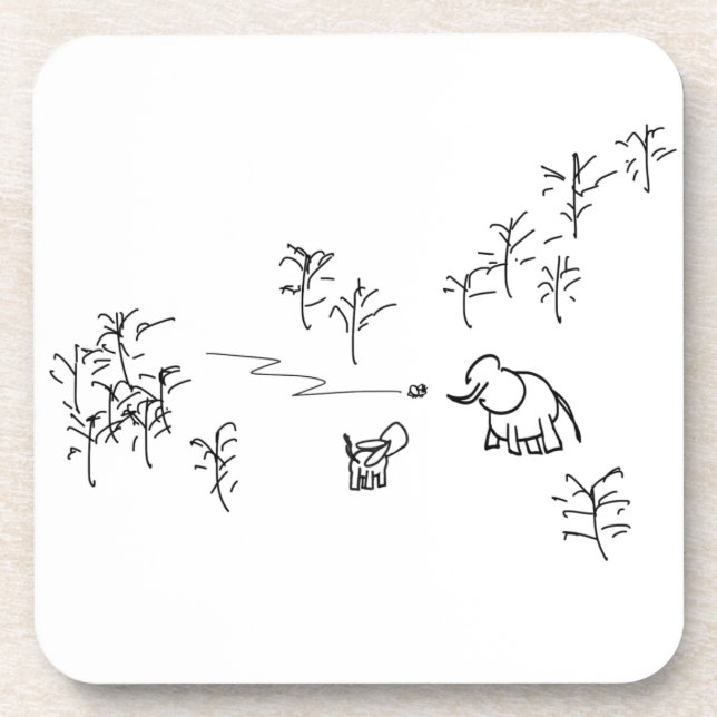 donkey and elephant look at flying insect drink coaster (Front)
