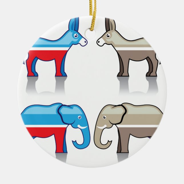 Donkey and Elephant Political Parties Ceramic Ornament (Front)