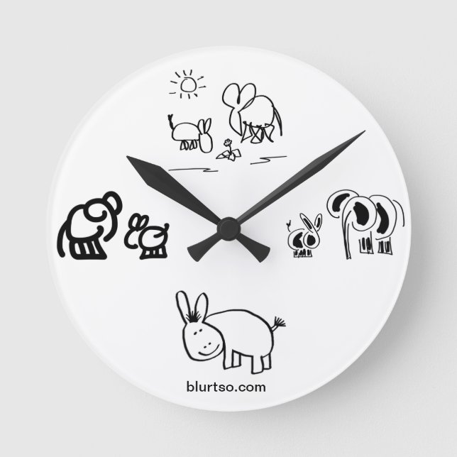 donkey and elephant tell time round clock (Front)