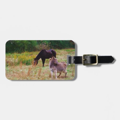 Donkey and horse in a Fall Field Luggage Tag