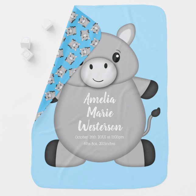 Donkey Baby Shower Blue Baby Blanket (In Situ)
