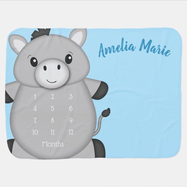 Donkey Baby Shower Blue Blanket (Horizontal)
