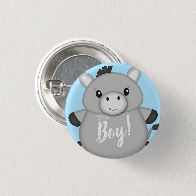 Donkey Baby Shower Blue Button (Front & Back)
