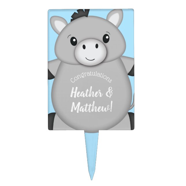 Donkey Baby Shower Blue Cake Topper (Front)