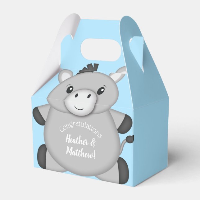 Donkey Baby Shower Blue Favor Boxes (Front Side)