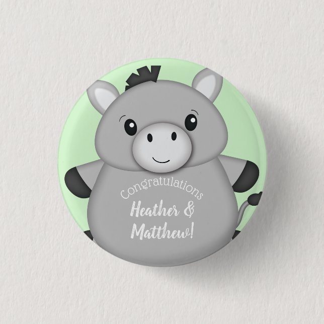 Donkey Baby Shower Green Button (Front)
