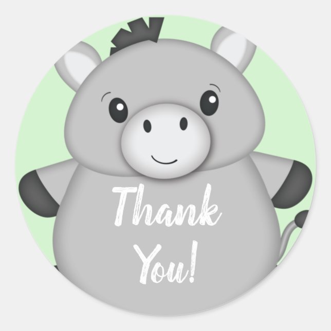 Donkey Baby Shower Green Classic Round Sticker (Front)