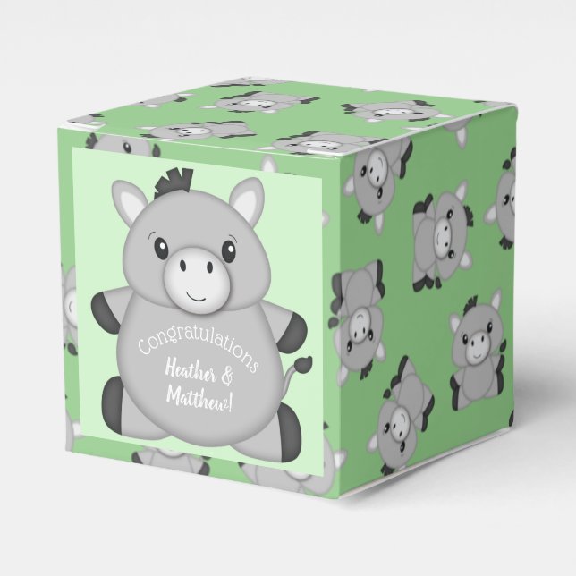Donkey Baby Shower Green Favor Boxes (Front Side)