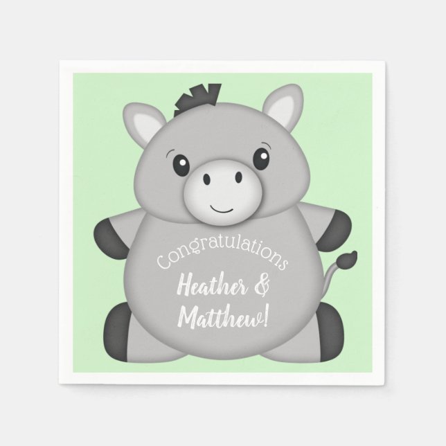 Donkey Baby Shower Green Napkins (Front)