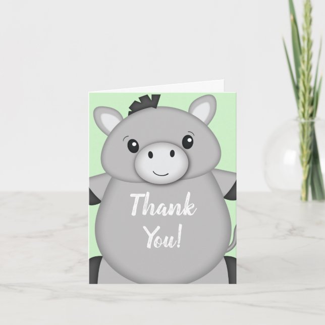 Donkey Baby Shower Green Thank You Card (Front)