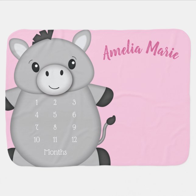 Donkey Baby Shower Pink Baby Blanket (Horizontal)