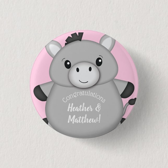 Donkey Baby Shower Pink Button (Front)