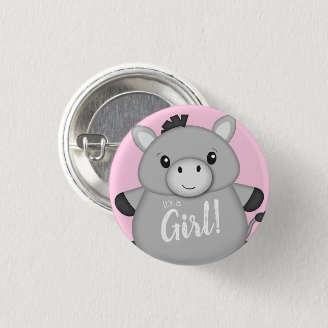 Donkey Baby Shower Pink Button (Front & Back)
