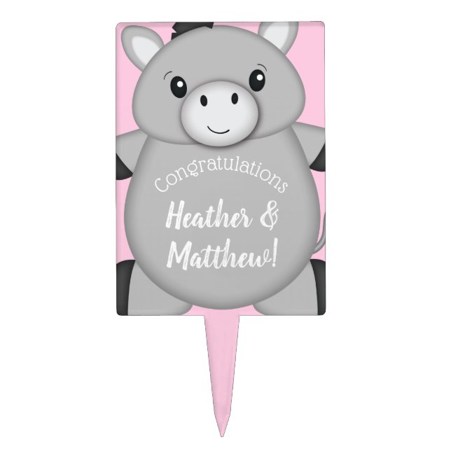 Donkey Baby Shower Pink Cake Topper (Front)