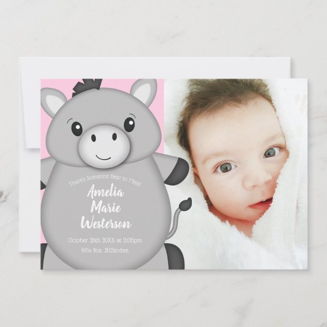 Donkey Baby Shower Pink Invitation (Front)