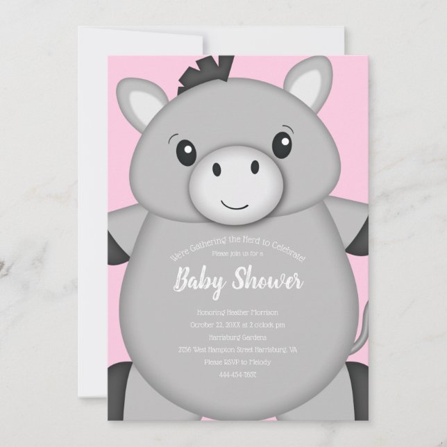 Donkey Baby Shower Pink Invitation (Front)