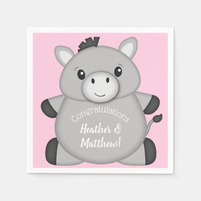 Donkey Baby Shower Pink Napkins (Front)
