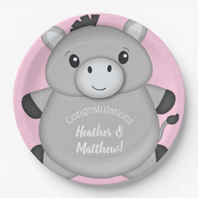 Donkey Baby Shower Pink Paper Plates (Front)