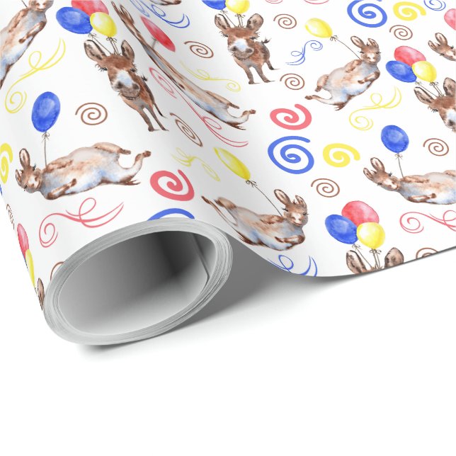 Donkey Birthday Gift Wrapping Paper in White (Roll Corner)