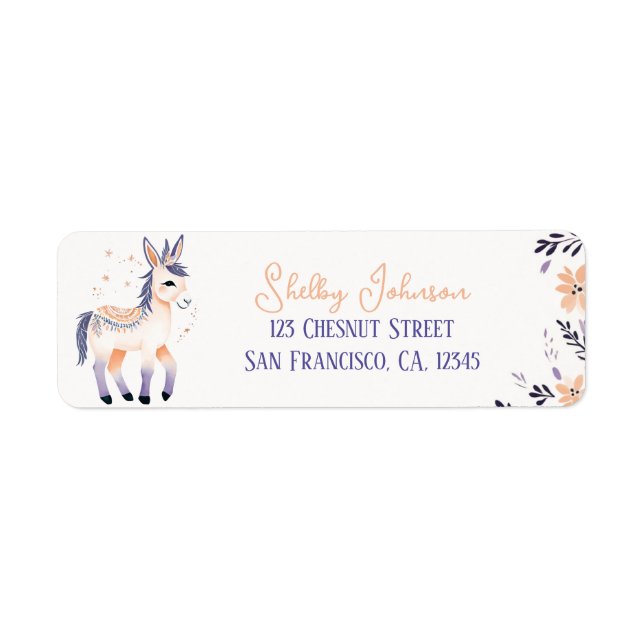 Donkey Boho Peach Lavender Floral Design -  Label (Front)