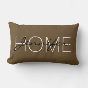 Donkey brown color home monogram lumbar pillow