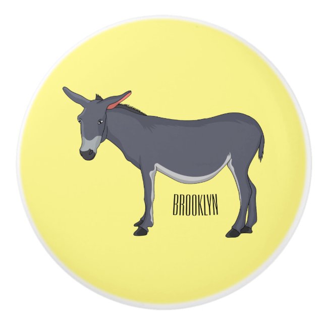 Donkey cartoon illustration ceramic knob (Front)