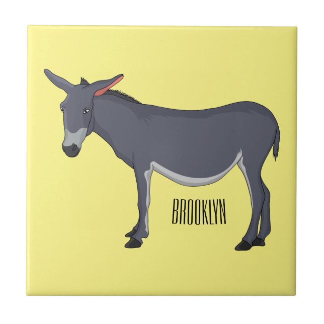 Donkey cartoon illustration ceramic tile (Front)