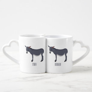 Donkey cartoon illustration coffee mug set