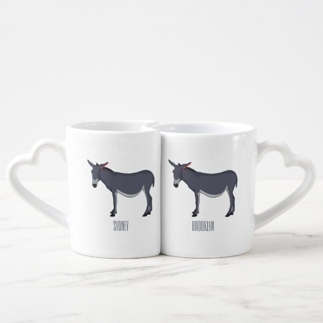 Donkey cartoon illustration  coffee mug set (Back Nesting)