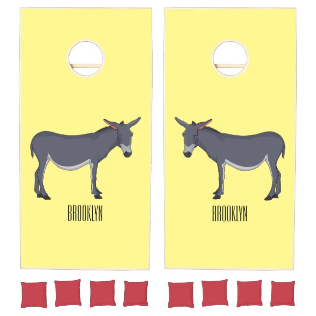 Donkey cartoon illustration cornhole set (Set)