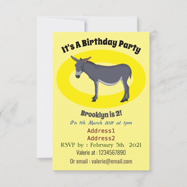 Donkey cartoon illustration  invitation (Front)