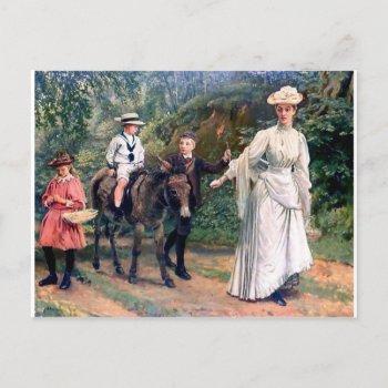 Donkey Children Mother Antique Painting Postcard by EDDESIGNS at Zazzle