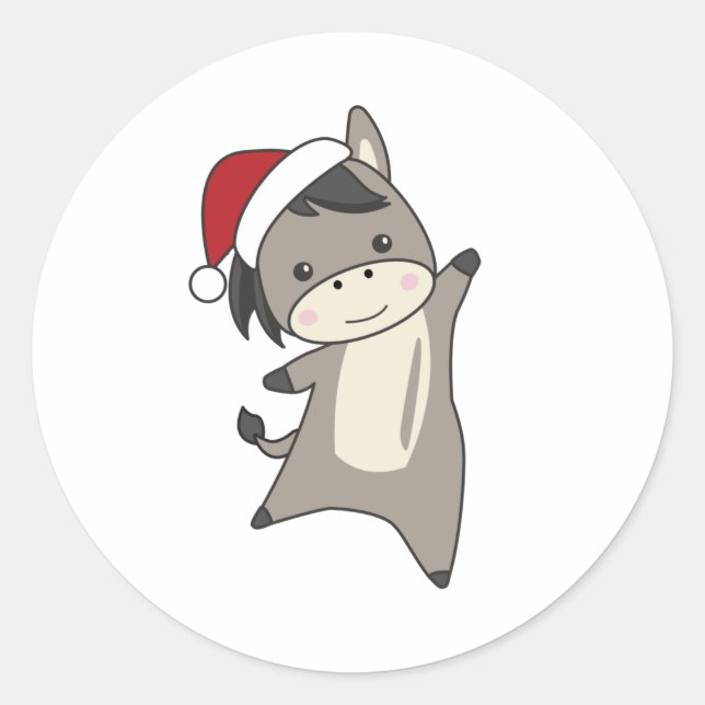Donkey Christmas Donkeys Winter Animals Classic Round Sticker (Front)