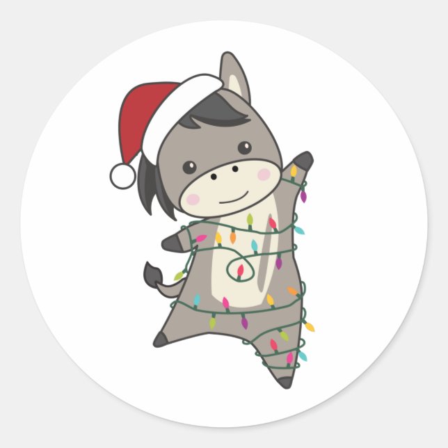 Donkey Christmas Donkeys Winter Animals Classic Round Sticker (Front)